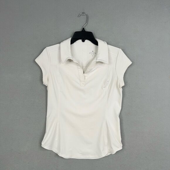 Athleta Shirt Womens Small White On Par Polo Performance Golf Tennis Prep Active - Picture 1 of 13